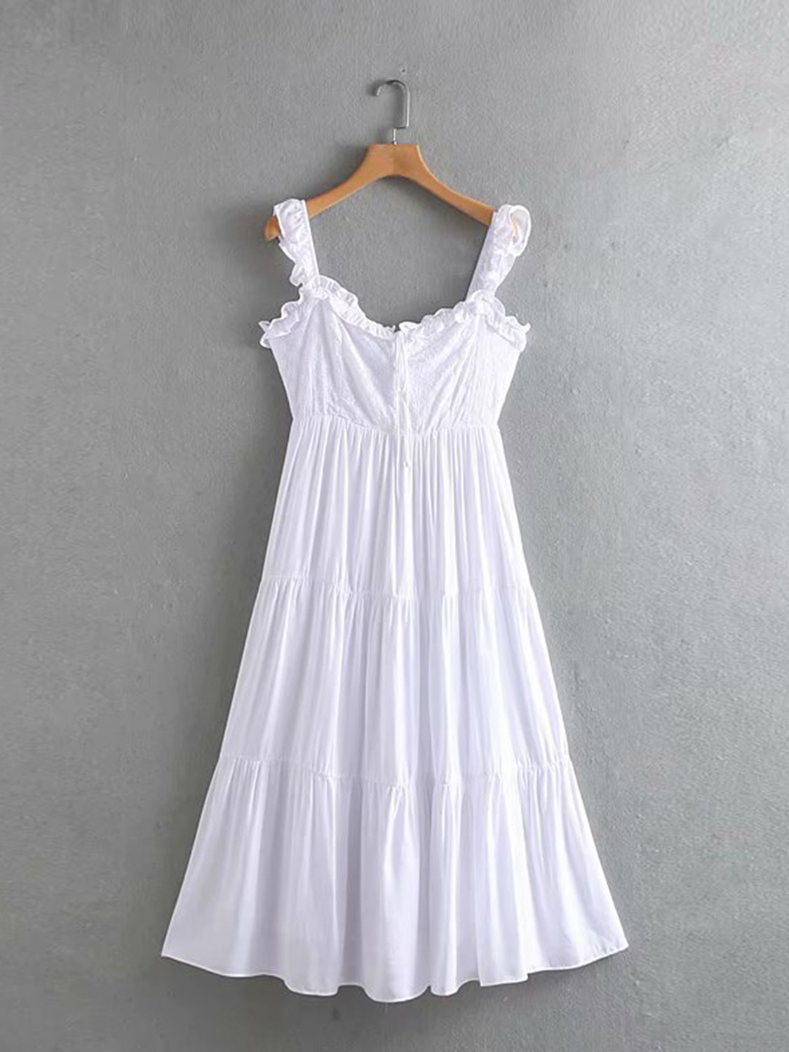 White Lace Panel Ruffle Trim Cami Maxi Dress | Choies
