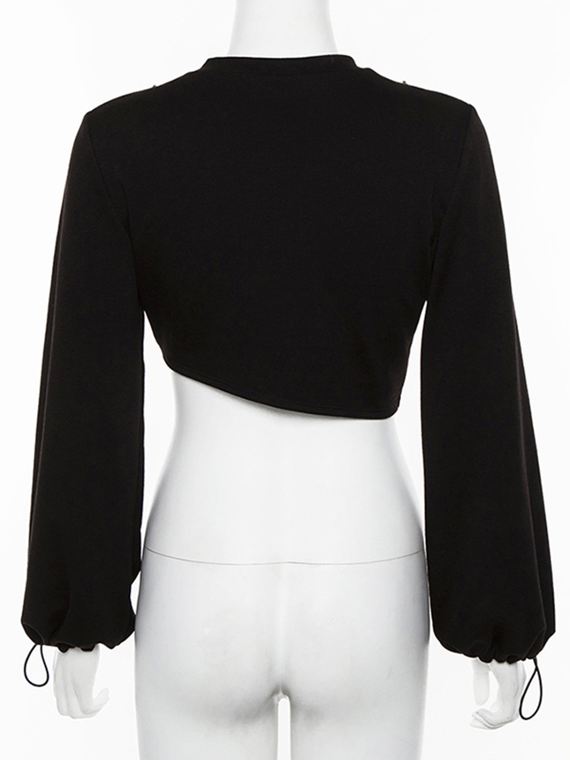 Black Zip Detail Long Sleeve Crop Top | Choies