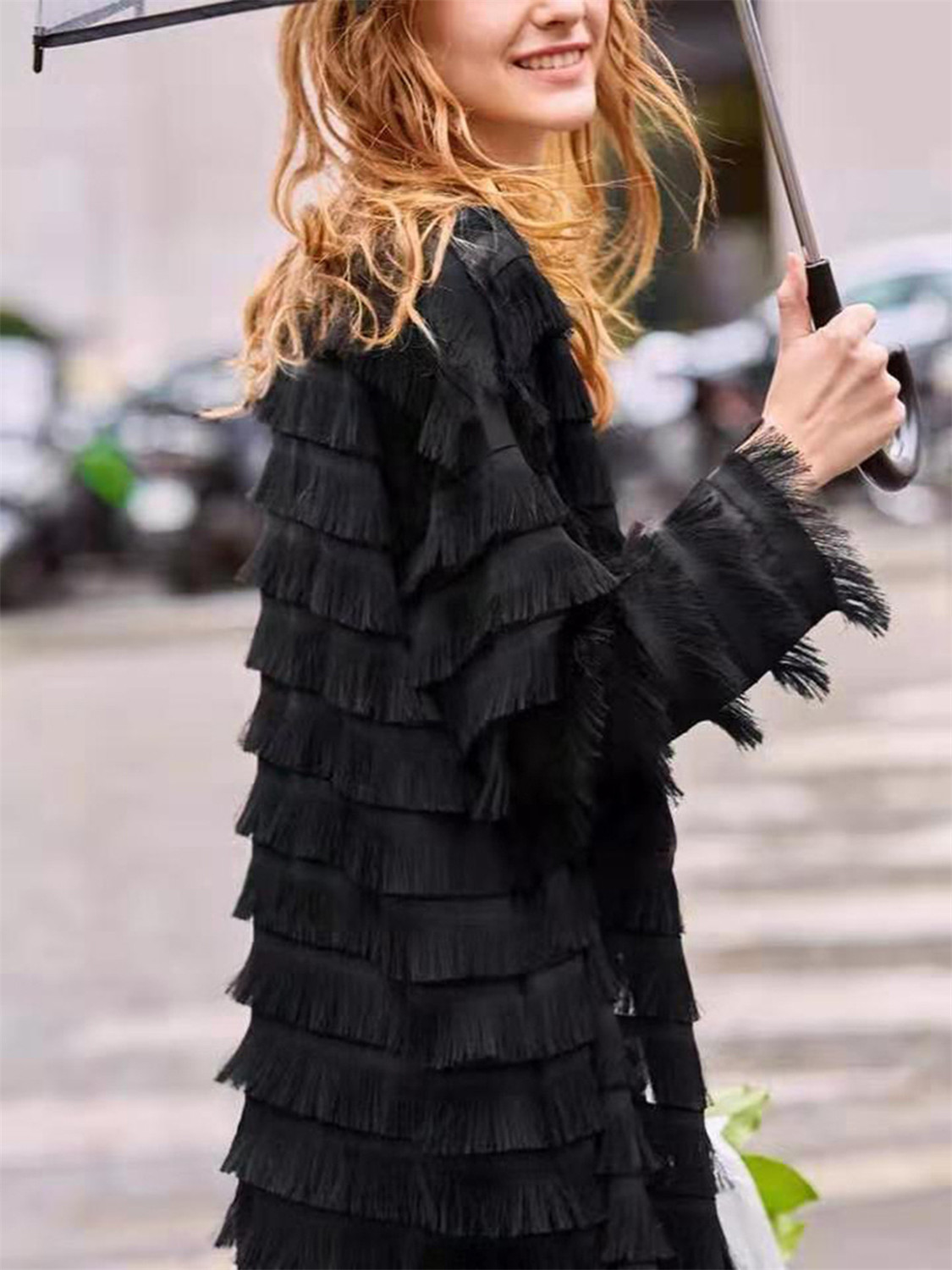 Long Stripe Coat in Black