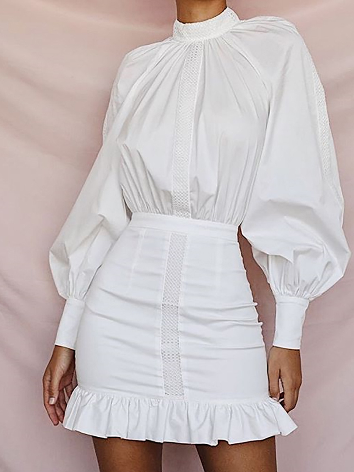 White Ruffle Hem Puff Sleeve Mini Dress Choies 