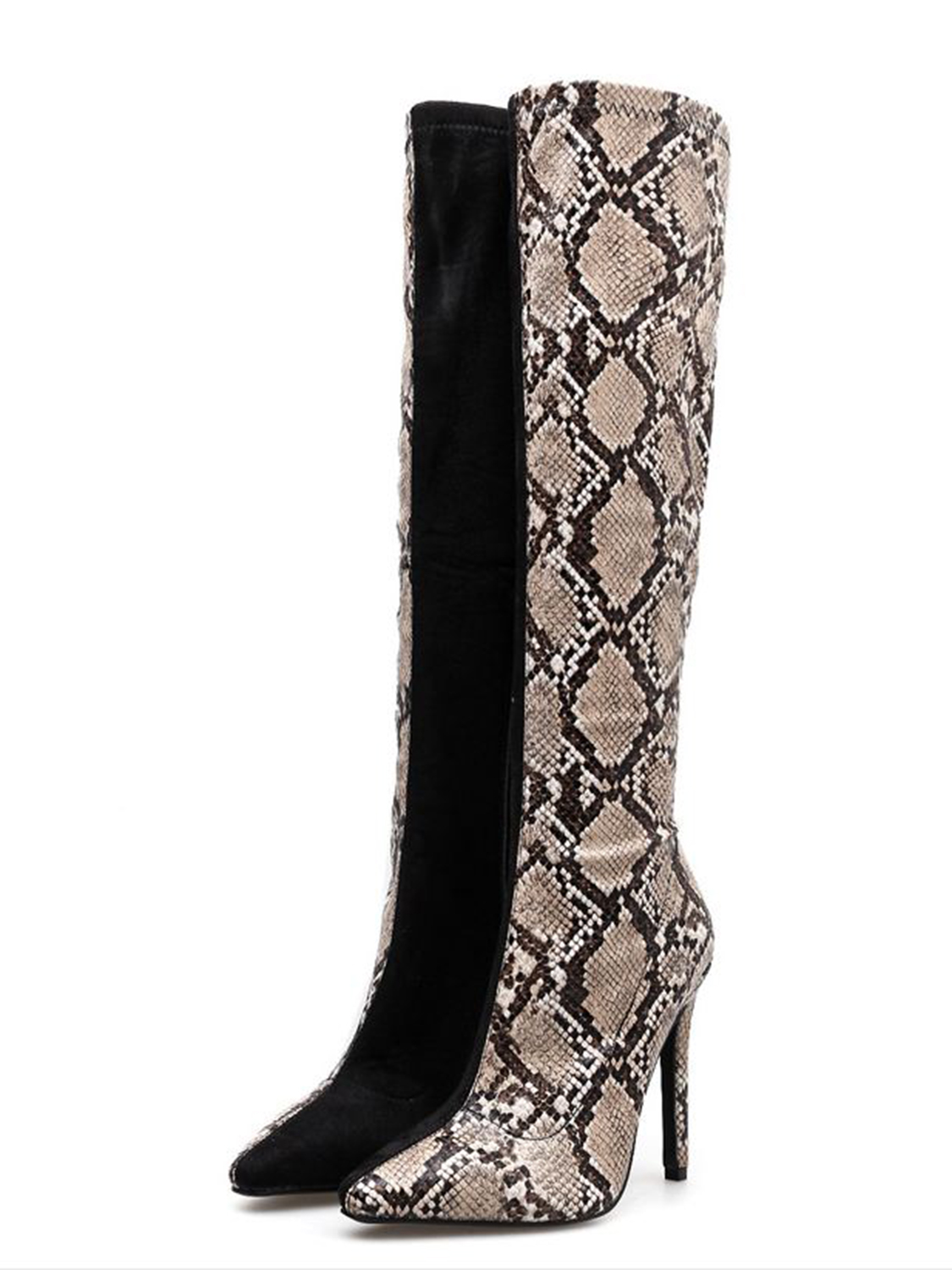 black snakeskin knee high boots