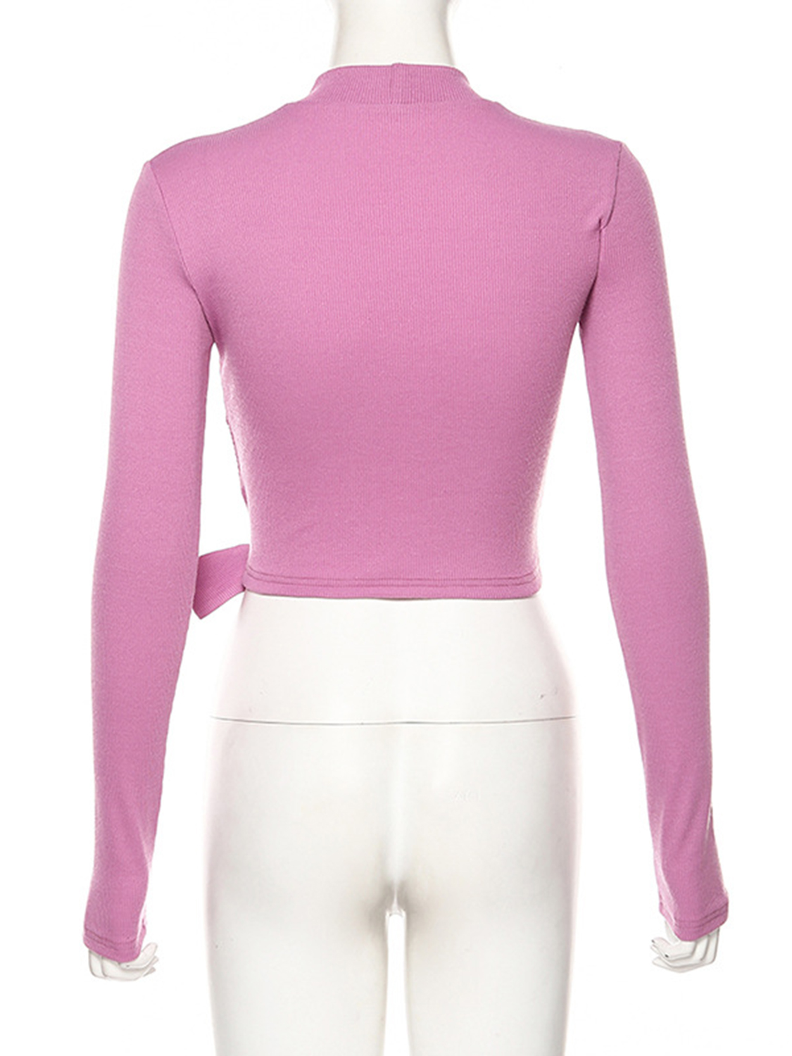 Pink Tie Front Long Sleeve Crop Top | Choies