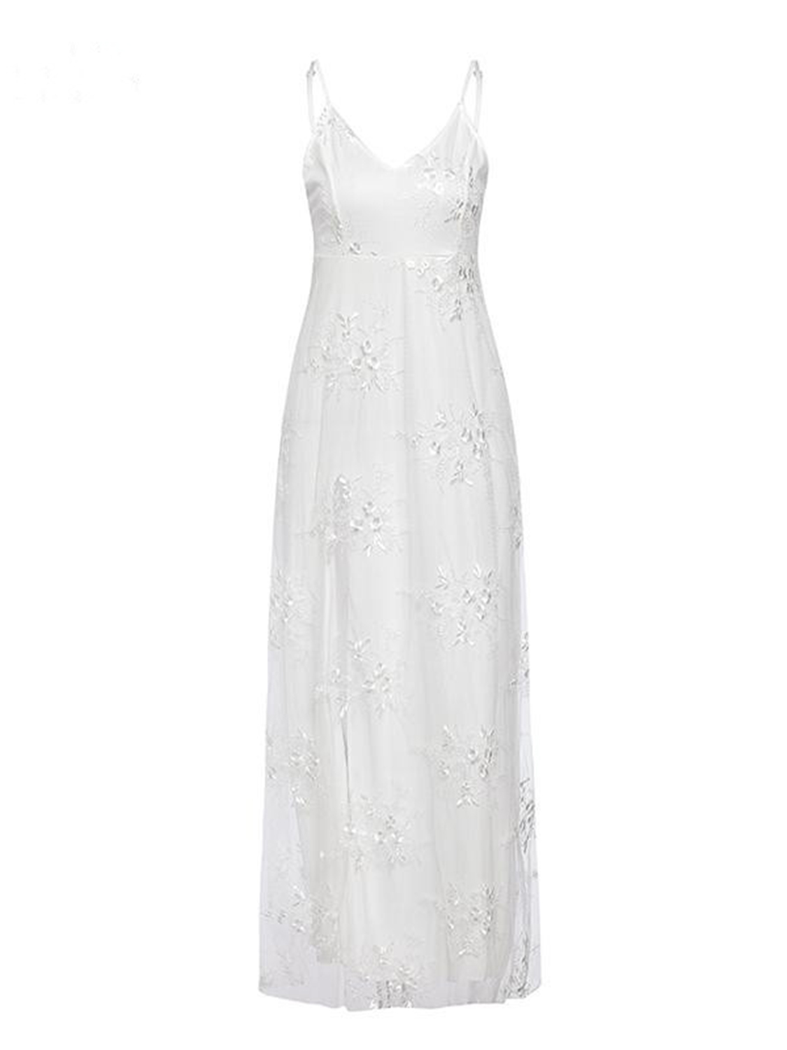 White V-neck Split Front Lace Cami Maxi Dress | Choies
