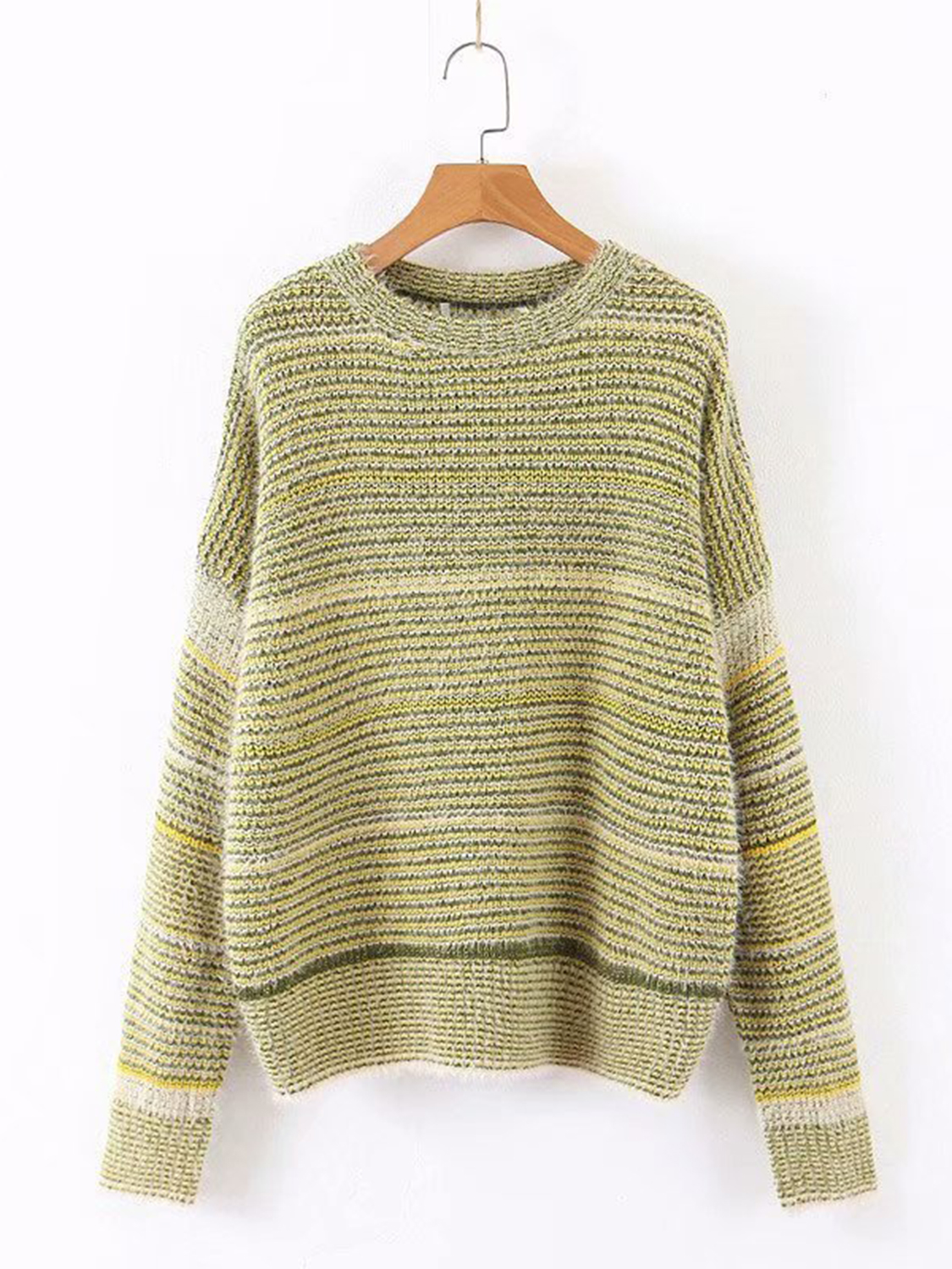 Light Green Stripe Long Sleeve Mohair Knit Sweater | Choies