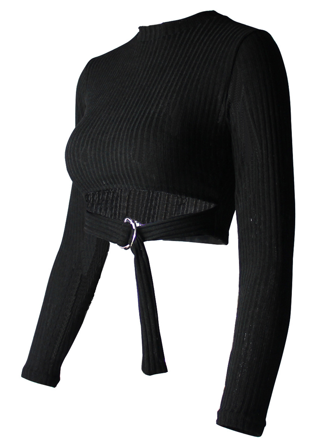 Black Ribbed Long Sleeve Crop Sweater | Choies