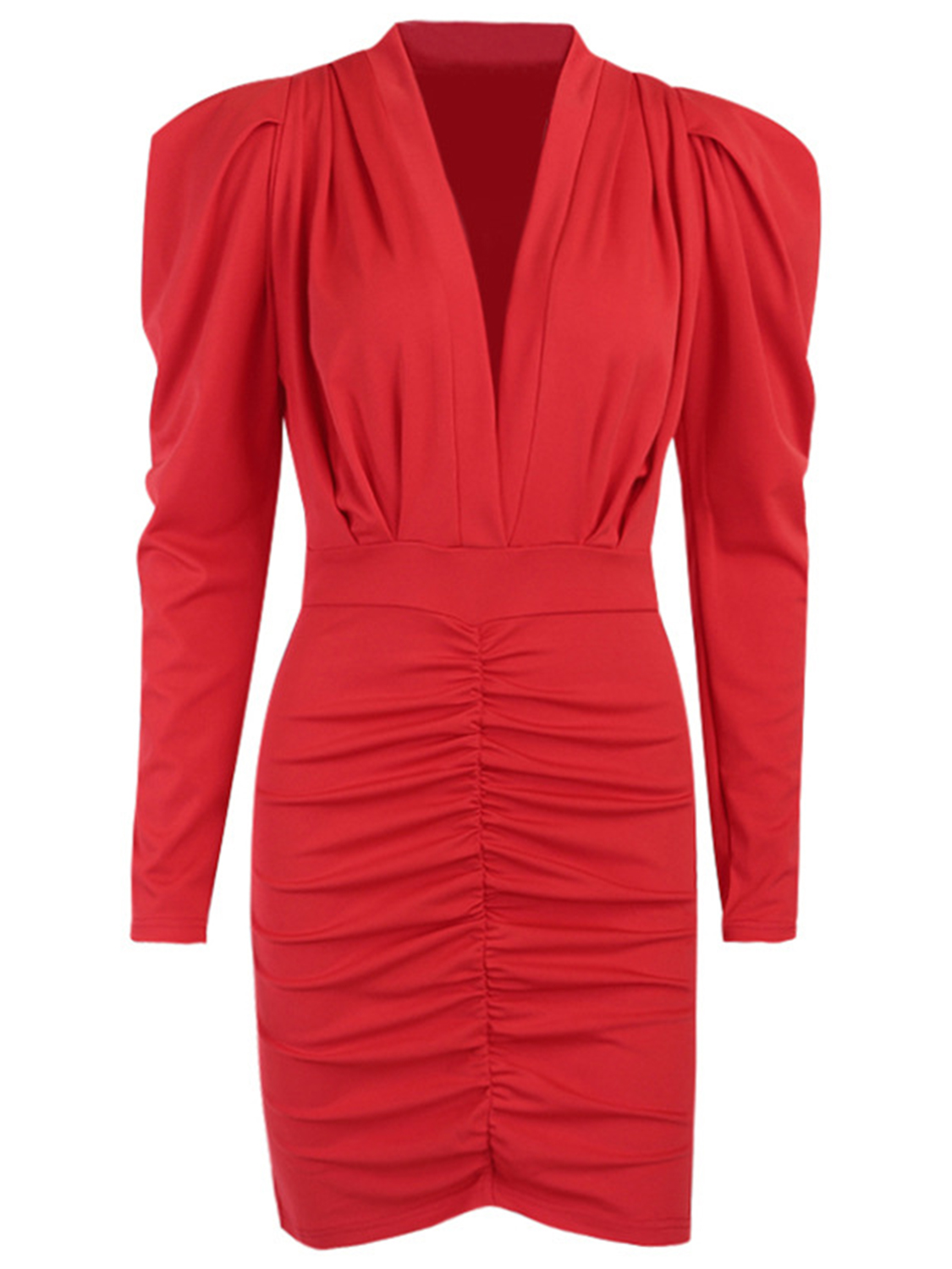 Red V-neck Long Sleeve Mini Dress | Choies