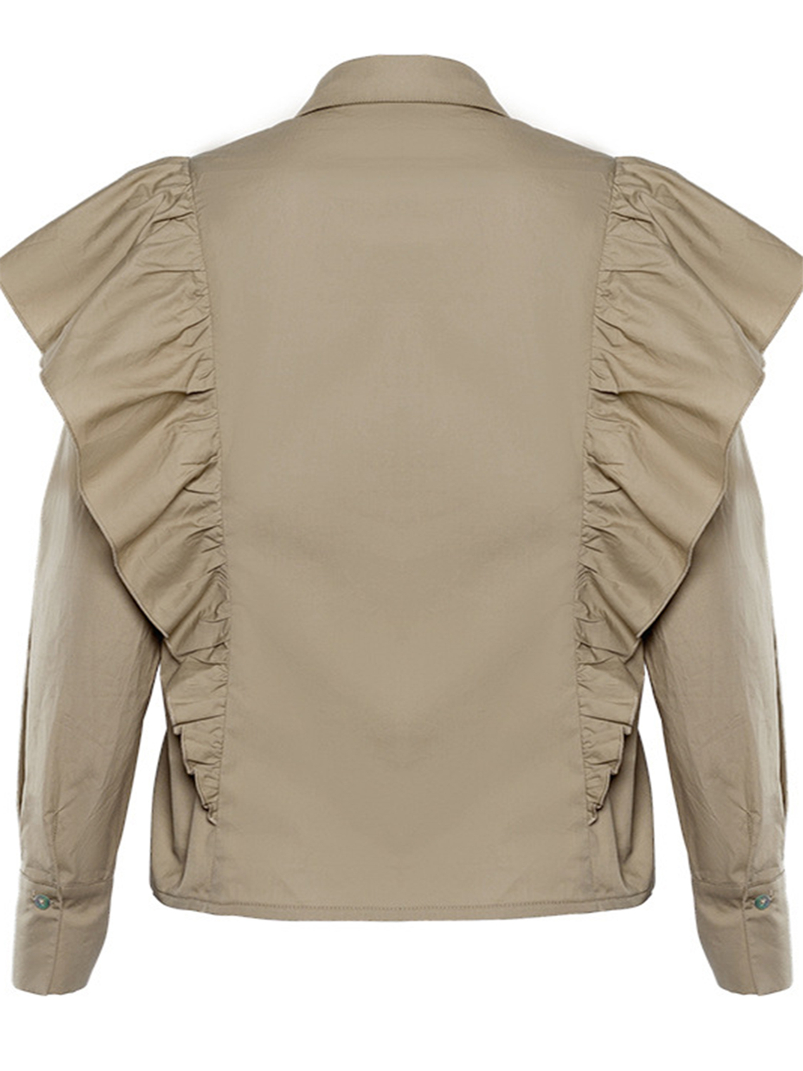 Brown Ruffle Trim Long Sleeve Blouse | Choies