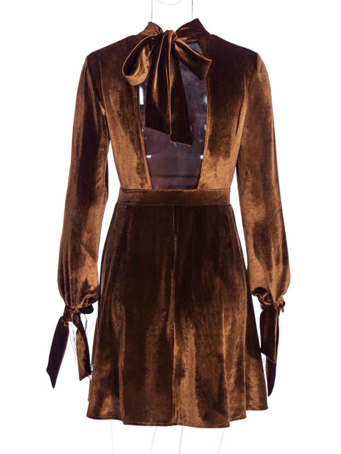 Brown Open Back Long Sleeve Mini Dress | Choies