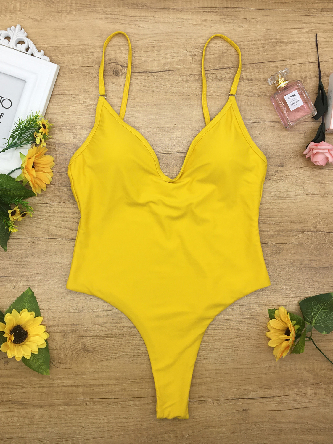 Yellow V-neck Swimsuit | Choies