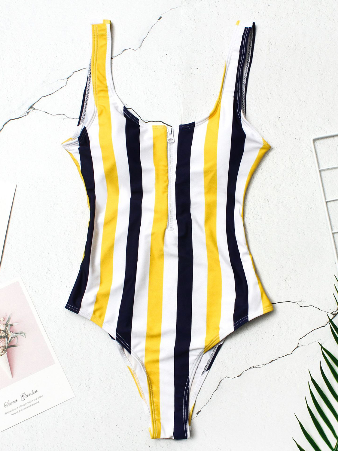 Yellow Stripe Open Back Swimsuit | Choies