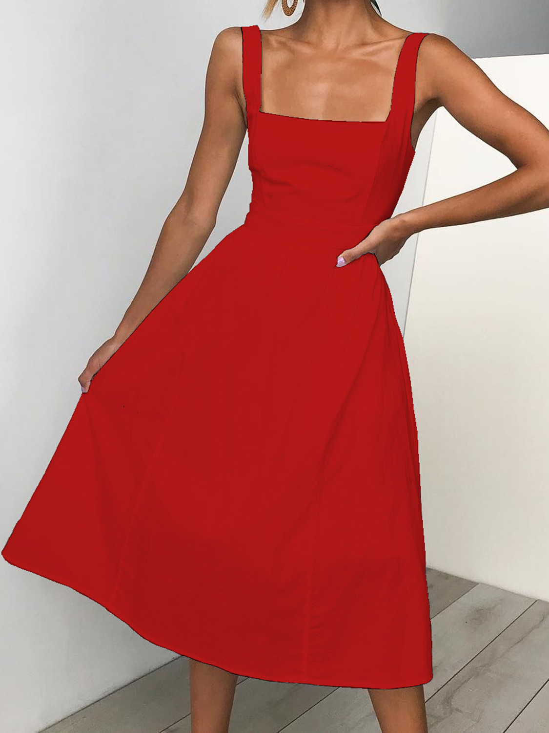 Red Open Back Midi Dress | Choies