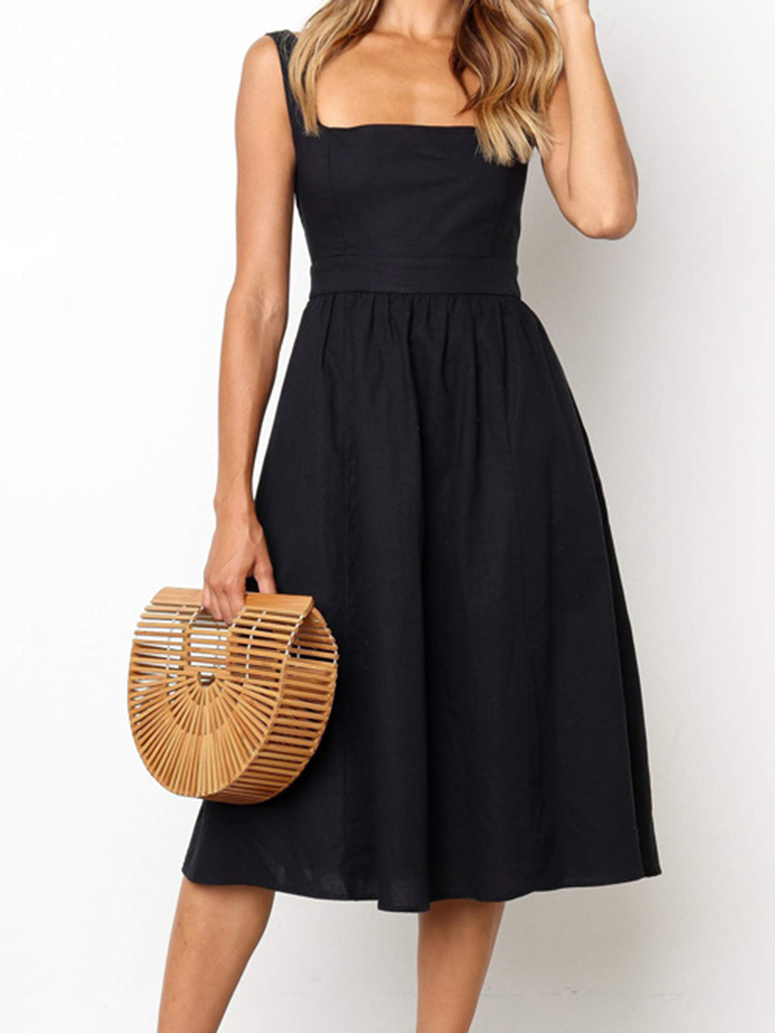 OPEN BACK MIDI DRESS - ACID CHARCOAL