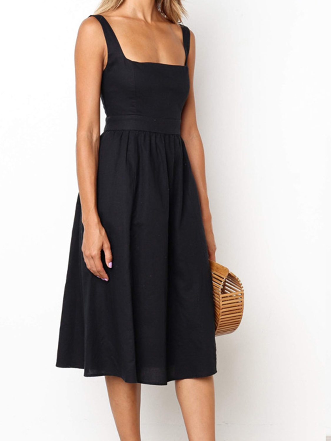 Black Open Back Midi Dress Choies