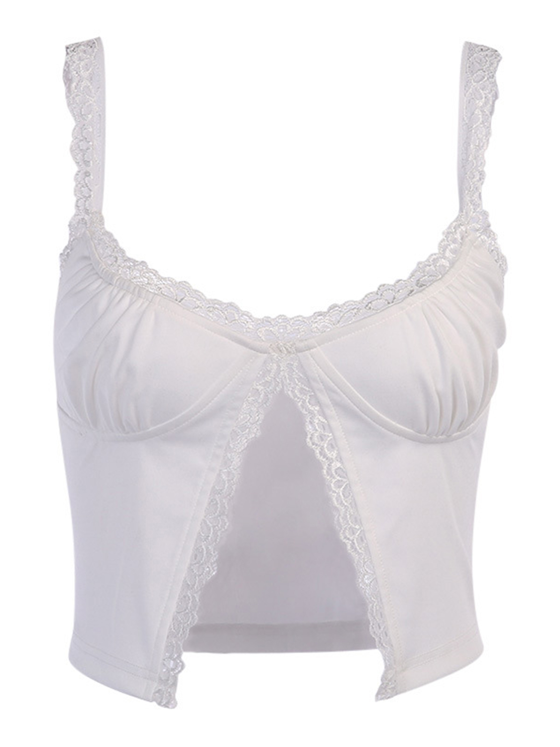 White V-neck Lace Trim Cami Crop Top | Choies