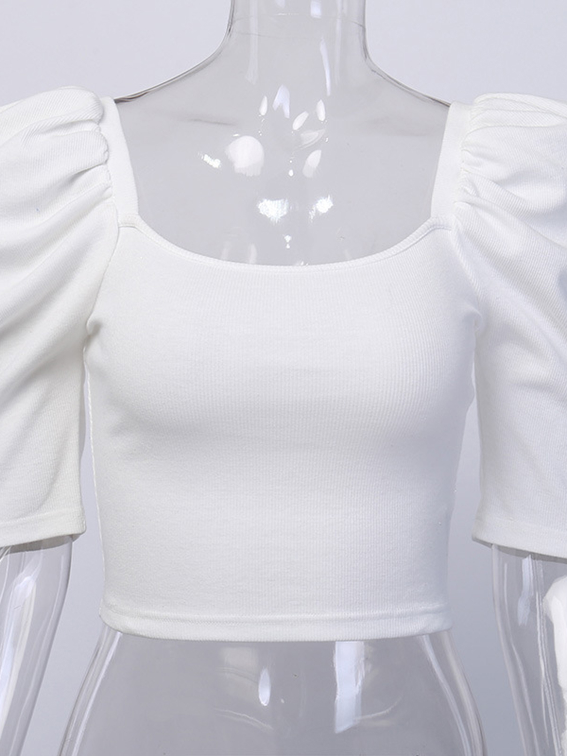 White Puff Sleeve Crop Top Choies