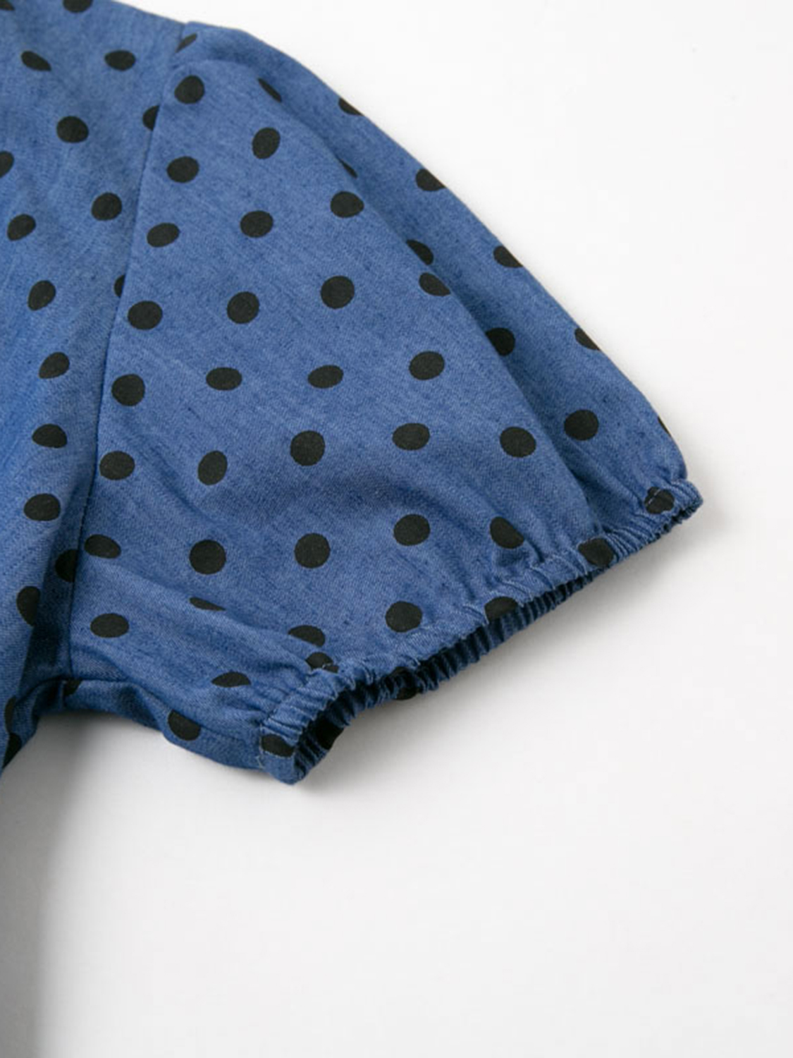 Blue Plunge Polka Dot Print Puff Sleeve Blouse | Choies