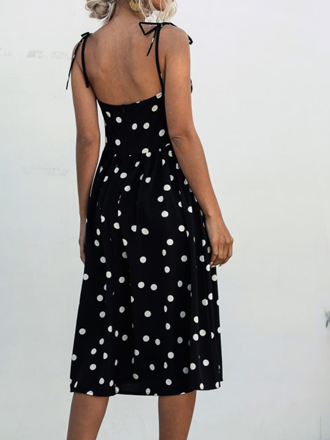 black polka dot midi