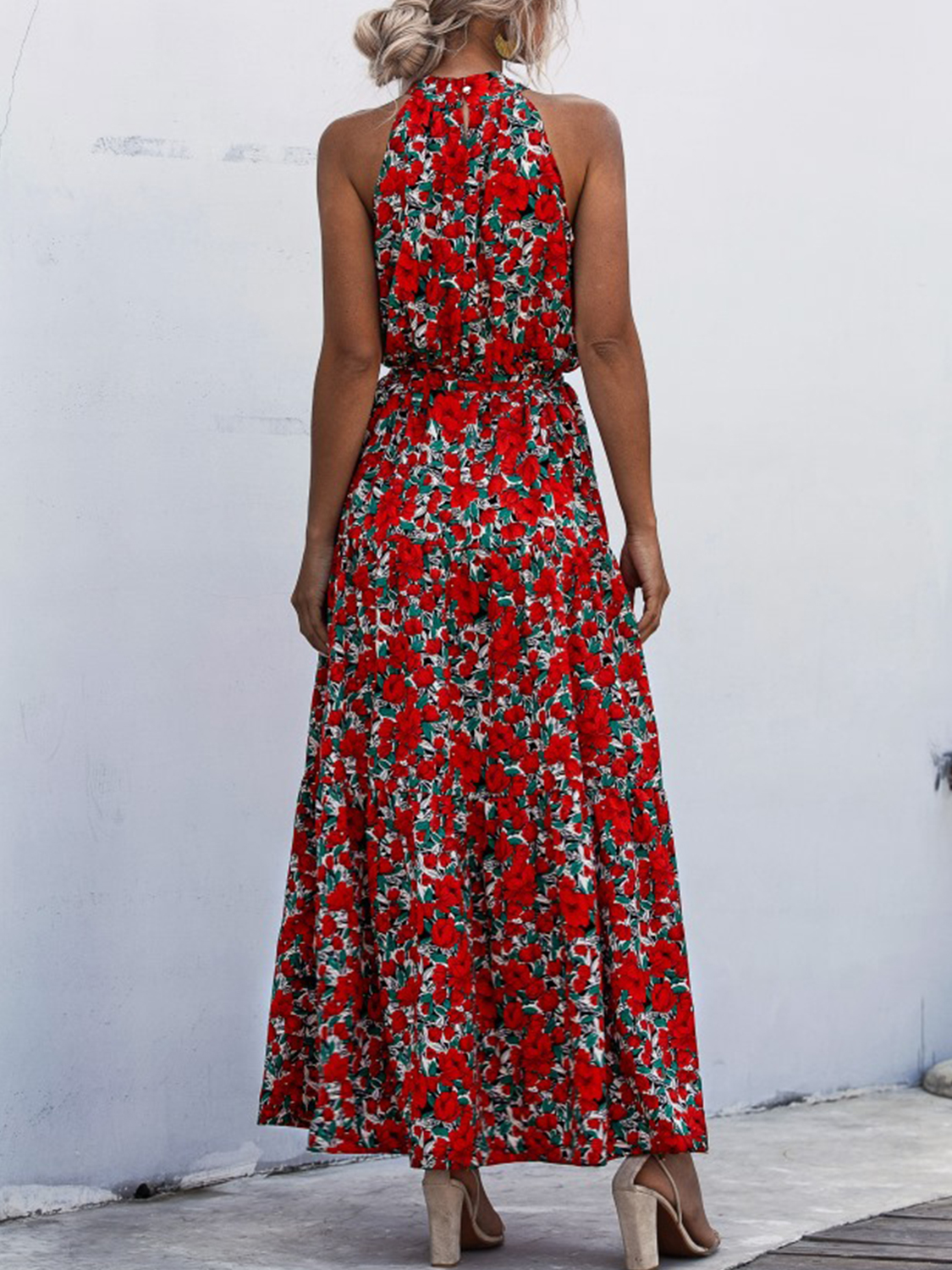 Red Floral Print Sleeveless Maxi Dress | Choies