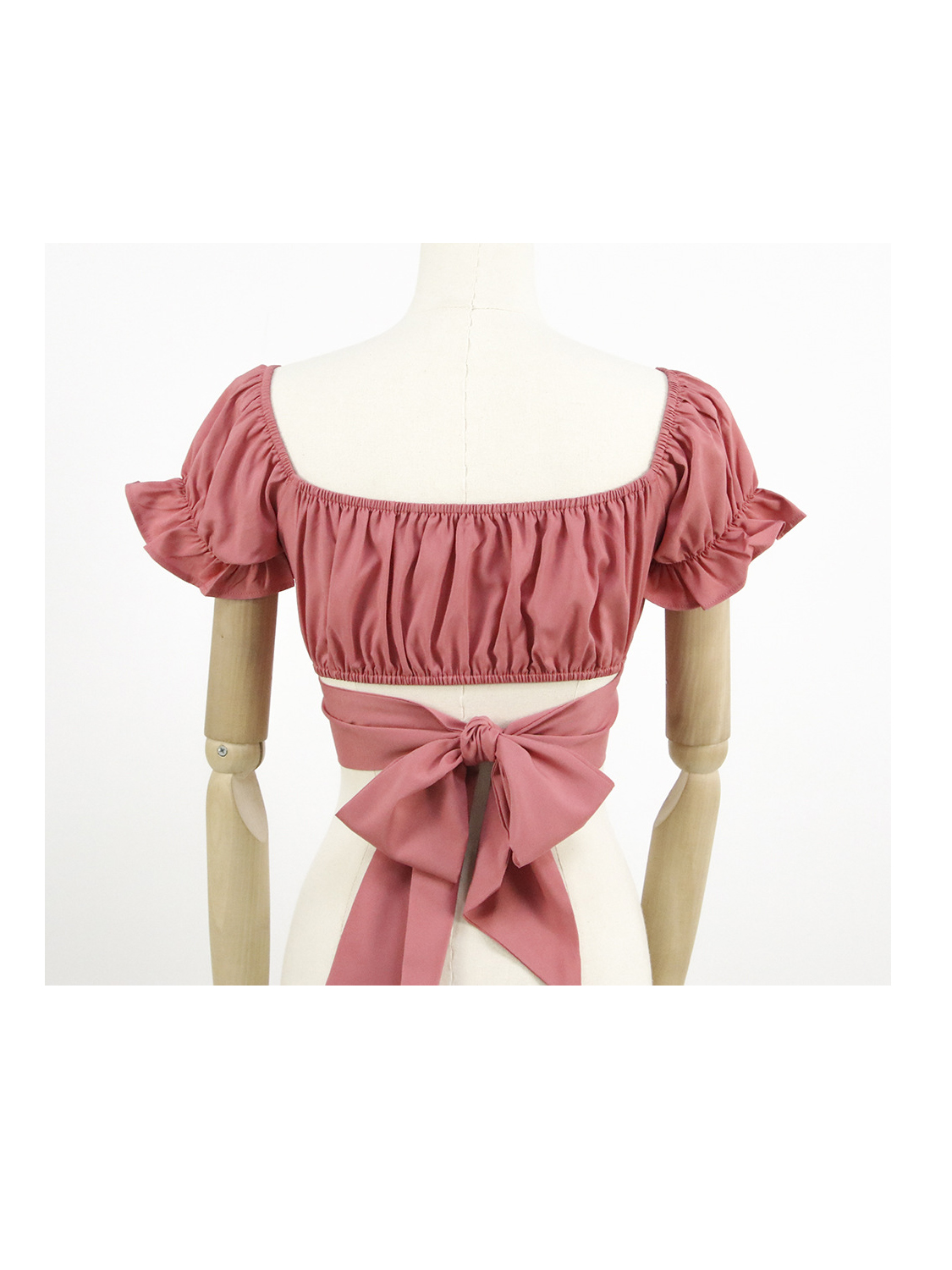 Pink V-neck Puff Sleeve Crop Top | Choies