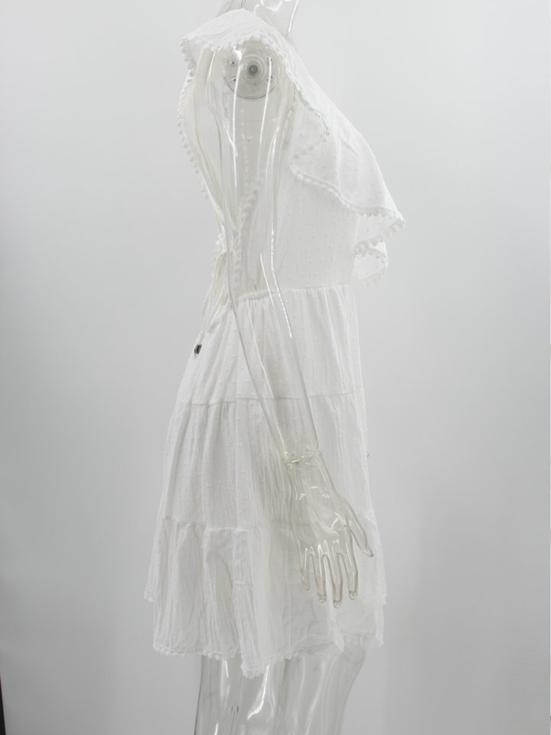 White V-neck Ruffle Trim Open Back Mini Dress | Choies