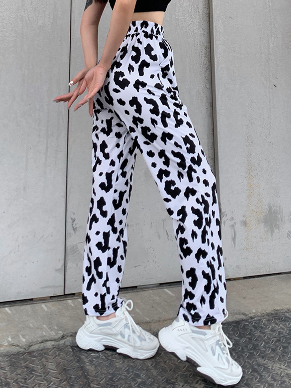 White High Waist Milk Print Pants | Choies