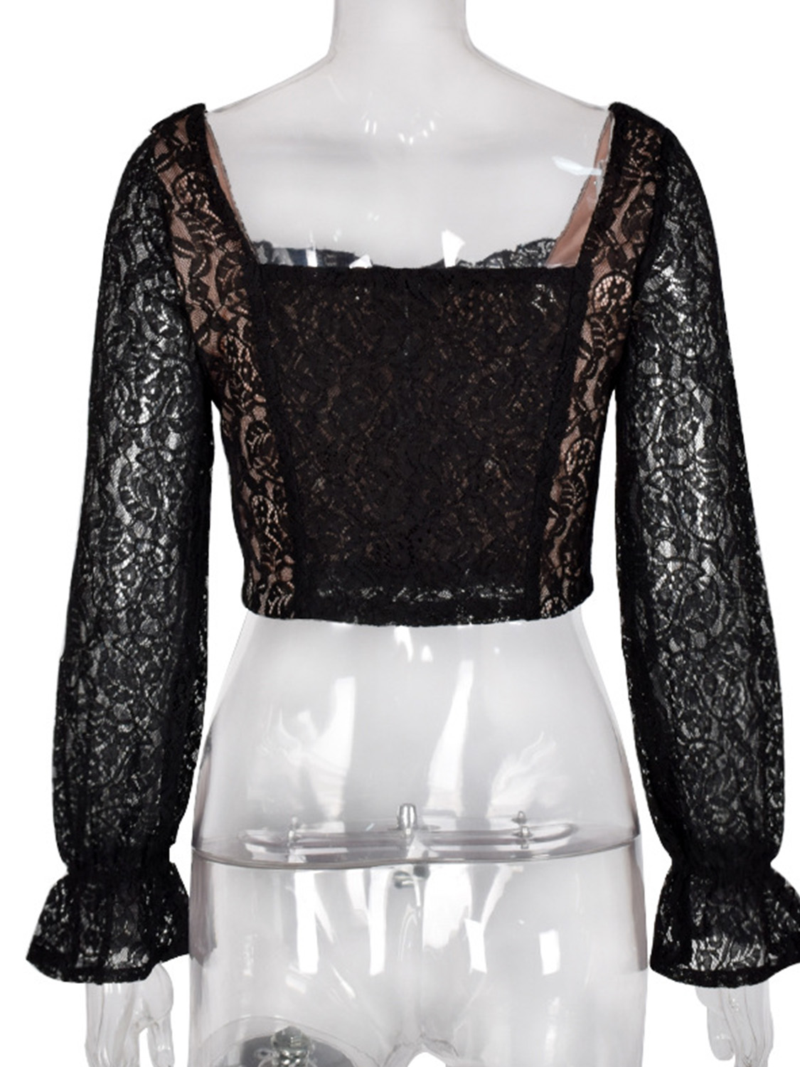 Black Lace Long Sleeve Crop Top Choies