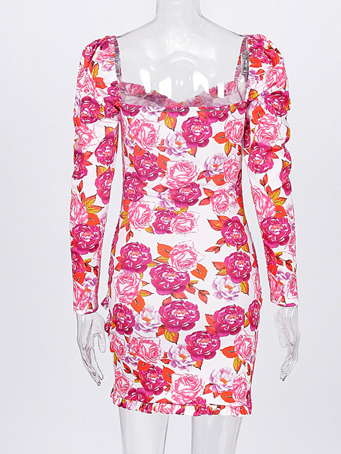 Pink Floral Print Long Sleeve Mini Dress Choies